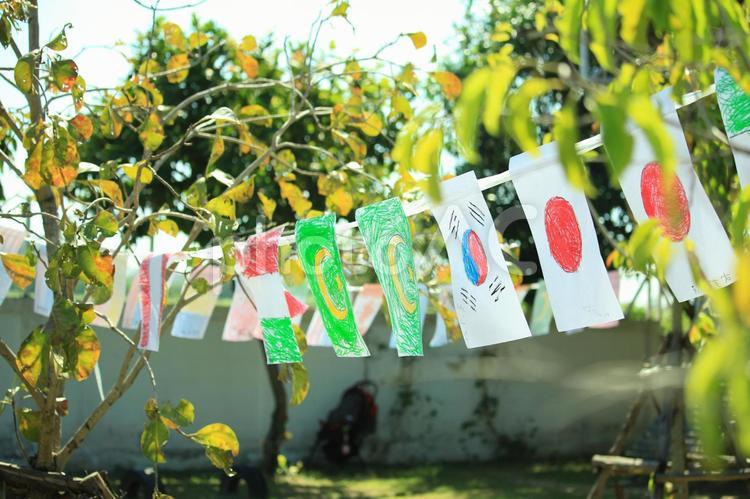 運動会　国旗　手作り さわやか,運動会,学校の写真素材