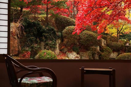 Landscape of a retro inn Autumn leaves Landscape of a retro inn Autumn leaves