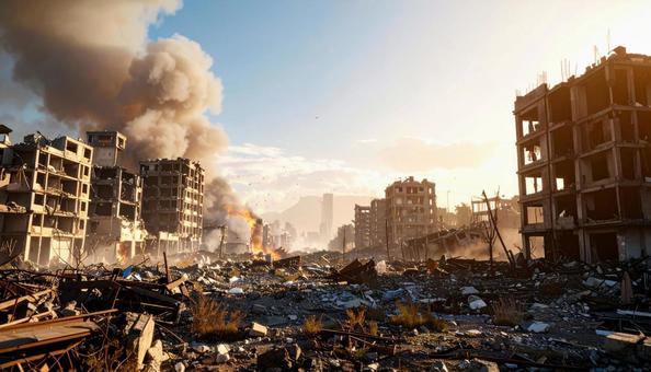 破壊されたビル、都市の光景 破壊されたビル、都市の光景 の写真