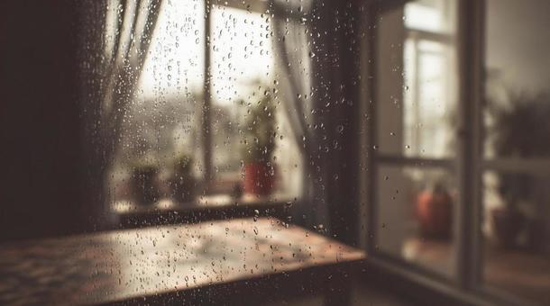 雨粒越しの静かな室内・植物のある暮らし 雨粒越しの静かな室内・植物のある暮らしの写真