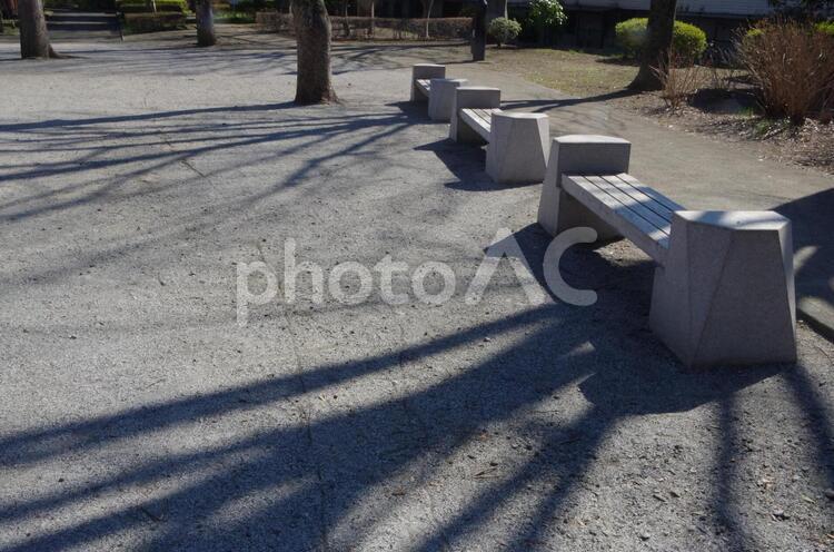 公園のベンチと春の日差し ベンチ,腰掛,長椅子の写真素材
