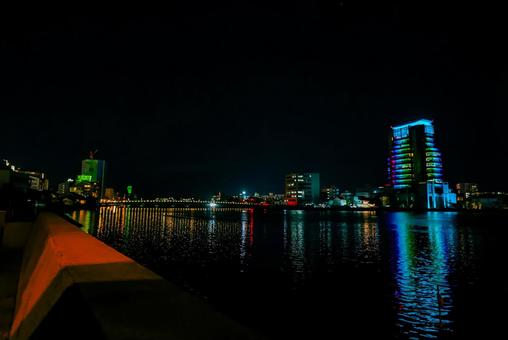 【島根】松江の夜景 島根,松江,夜景の写真素材