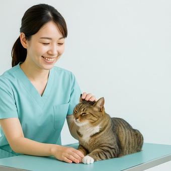 獣医と猫のやさしい瞬間の写真
