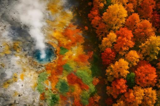 地熱泉と紅葉境界の写真