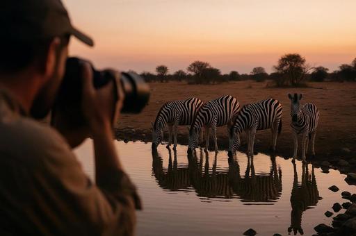 夕暮れに映えるシマウマ 夕暮れに映えるシマウマの写真