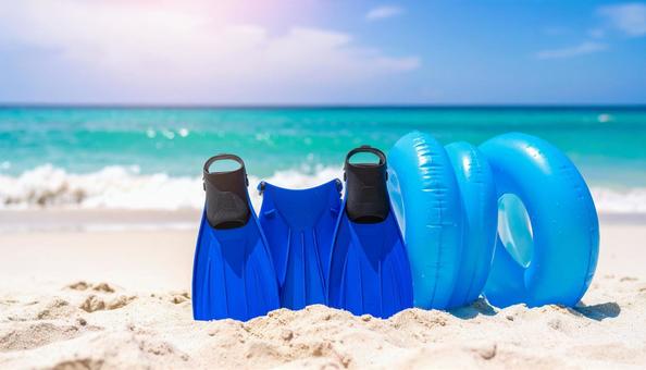 夏のビーチと浮き輪のある風景 夏のビーチと浮き輪のある風景の写真