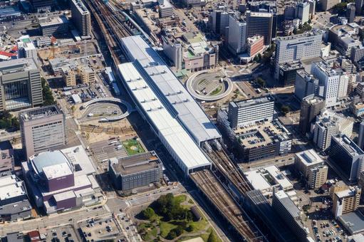 富山駅付近を空撮 空撮,富山駅,北陸新幹線の写真素材