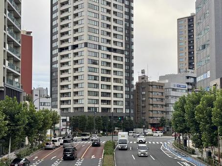 大都会東京のビル群と道路(曇り) 大都会東京のビル群と道路(曇り) ビル群,街並み,ビジネス街の写真素材
