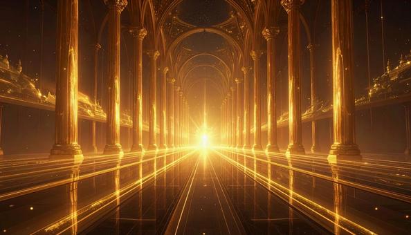 黄金に輝く神殿回廊の幻想的アートの写真
