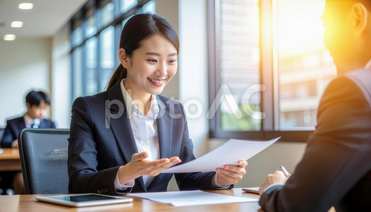商談風景　顧客に提案する女性会社員 ビジネスウーマン,女性,セールスの写真素材