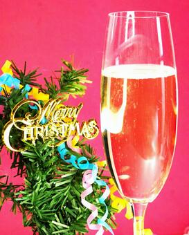 シャンパングラス（Xmas）① クリスマス,シャンパン,グラスの写真素材