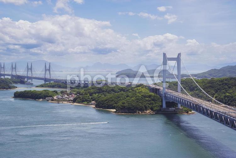 倉敷・鷲羽山から望む瀬戸大橋の全景 瀬戸大橋,本州四国連絡橋,下津井瀬戸大橋の写真素材