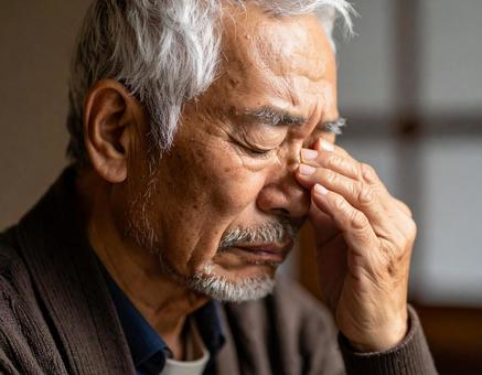 深い悩みを抱えるシニア男性の表情 深い悩みを抱えるシニア男性の表情の写真