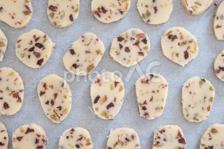 天板に並んだクッキー生地 クッキー,生地,焼き菓子の写真素材