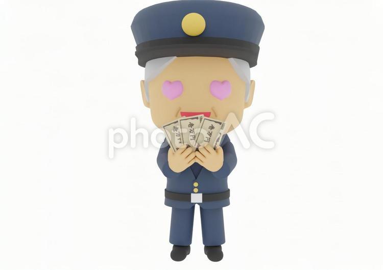 お金を見て目がハートのベテランの警察官 欲望,お金持ち,金満家の写真素材