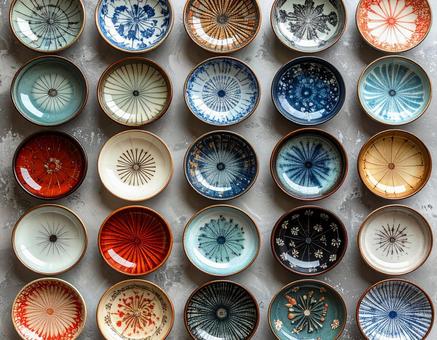 カラフルな和柄の小皿 カラフルな和柄の小皿の写真