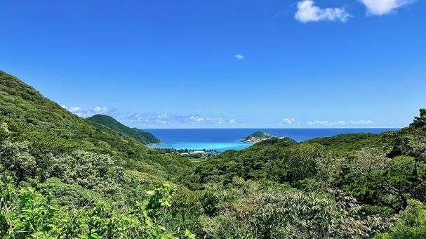 慶良間海峡展望所から見える渡嘉志久ビーチ 渡嘉志久,ビーチ,慶良間海峡展望所の写真素材