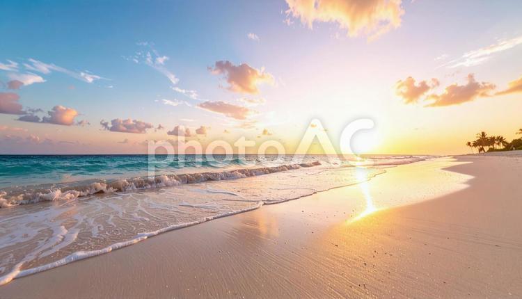 海、ビーチから見える美しい夕焼け空 海,空,夕焼けの写真素材