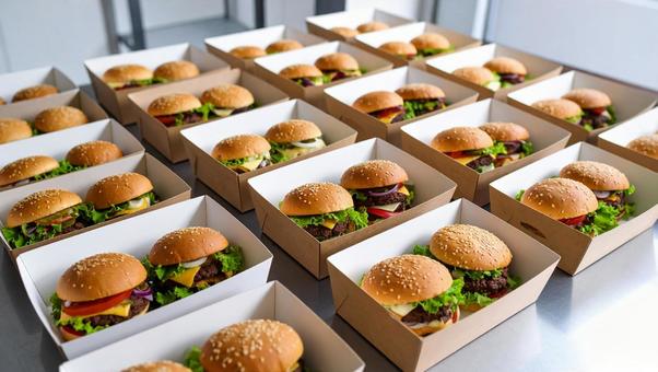 たくさん用意されたハンバーガー1 たくさん用意されたハンバーガー1の写真