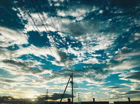 Electric pole and sunset sky, JPG
