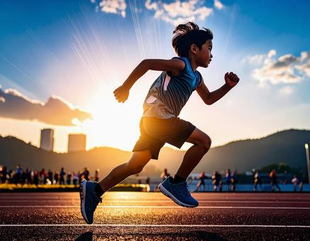 陸上競技をする少年 陸上競技をする少年の写真