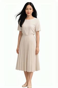 春ファッションの女性白ブラウス全身白背景 春ファッションの女性白ブラウス全身白背景の写真