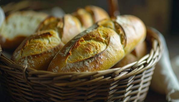 籠に入ったフランスパンの写真