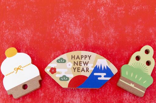 鏡餅と門松と富士山（赤背景） 鏡餅,門松,富士山の写真素材