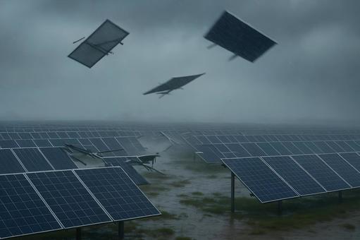 暴風下の太陽光発電 暴風下の太陽光発電の写真