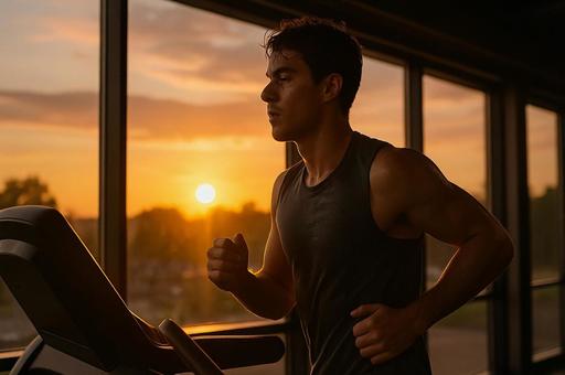 夕焼けを背にしたランニングの写真