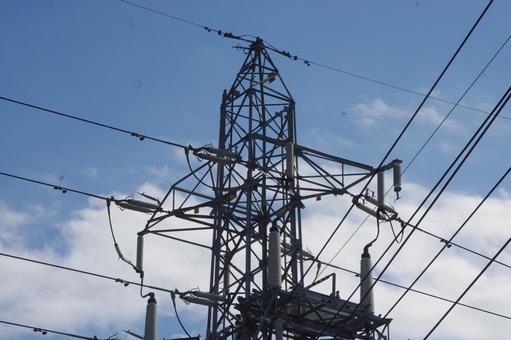 鉄塔と電線と青空　３ 鉄塔,電線,青空の写真素材