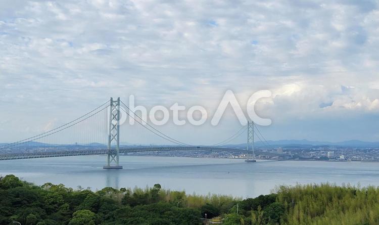 淡路島から明石海峡大橋 淡路島,明石海峡大橋,眺めの写真素材