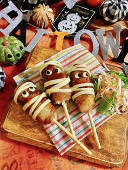 ハロウィン ミイラ肉巻きおにぎり ハロウィン ミイラ肉巻きおにぎり ハロウィン,肉巻きおにぎり,肉巻きの写真素材