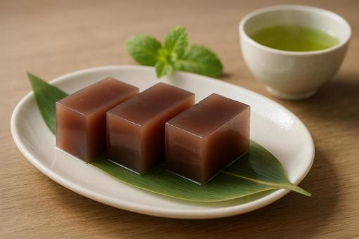 水ようかんと緑茶 水ようかんと緑茶の写真