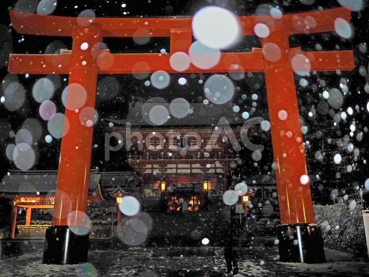 雪降る伏見稲荷大社 雪,伏見稲荷大社,楼門の写真素材