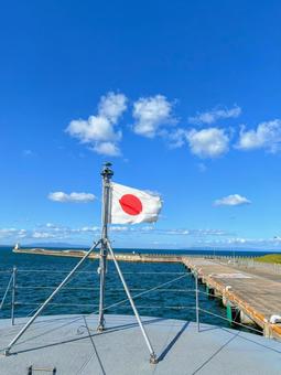 日の丸 日の丸 海,船舶,船上の写真素材
