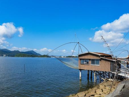 Photo, four-handed net, four hands net, cabin, 