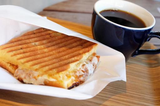Photo, hot sandwich, hot coffee, coffee, 