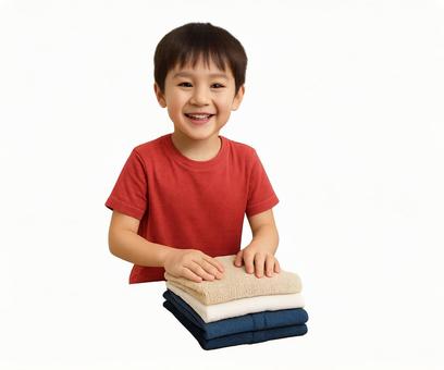 整理整頓する笑顔の男の子 整理整頓する笑顔の男の子の写真