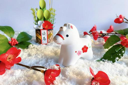 雪原のお正月 午年,2026年,年賀状の写真素材