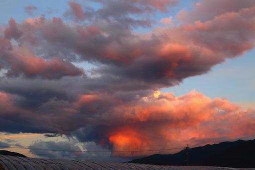 夕焼けに照らされて赤く染まった雲 夕焼けに照らされて赤く染まった雲 夕焼け,雲,夕方の写真素材