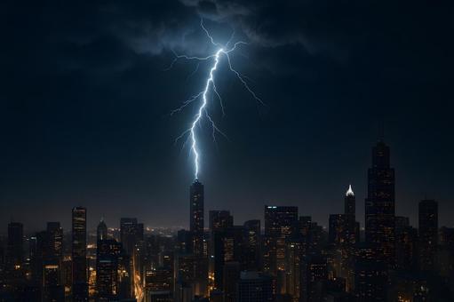 都市夜景に落雷 都市夜景に落雷の写真