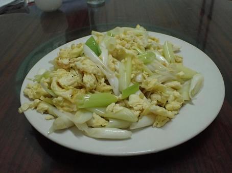 玉子とネギの炒め 中国料理,中華料理,ネギの写真素材