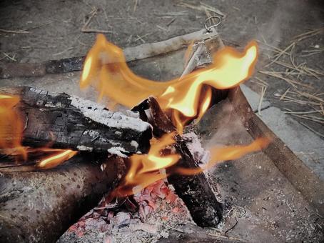 キャンプ場の勢いのある炎 炎,焚き火,火の写真素材