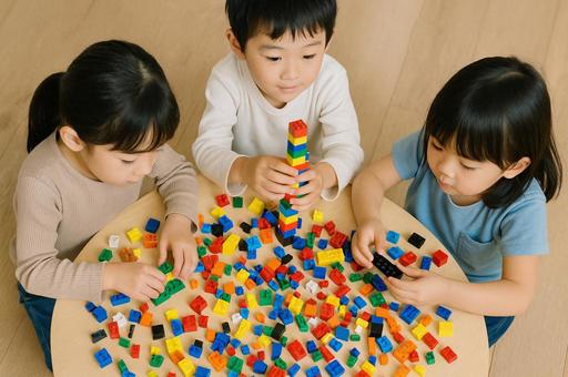 ブロック遊びをする子供 ブロック遊びをする子供の写真