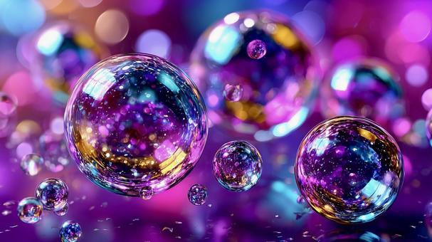 ネオンの光に包まれた幻想的なシャボン玉 ネオンの光に包まれた幻想的なシャボン玉の写真
