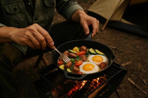 スキレットで作るキャンプ料理 スキレットで作るキャンプ料理の写真