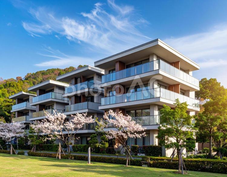 雁行型 マンション 雁行型,高層マンション,分譲マンションの写真素材