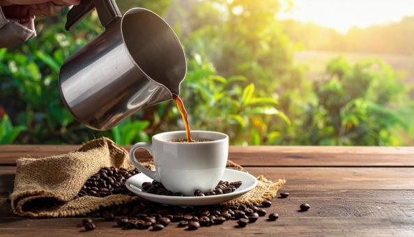 美味しそうなホットコーヒーを注ぐイメージ 美味しそうなホットコーヒーを注ぐイメージの写真
