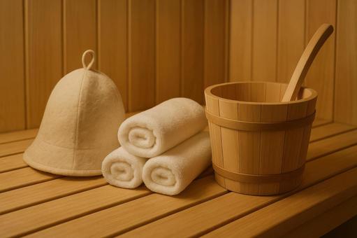 サウナハットとタオルセットの写真
